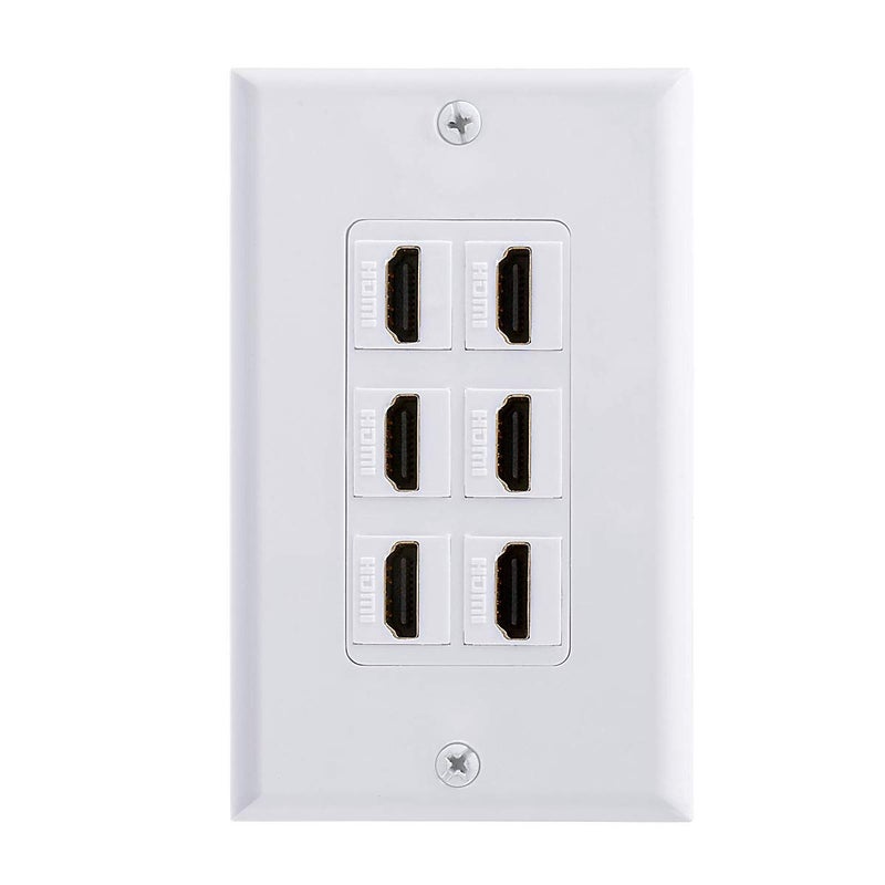 TENINYU HDMI Wall Plate 6 Port, HDMI Socket Plug Insert Jack Outlet Panel Mount Support 4K 60Hz HDR 1080P 3D Ethernet Built in High Speed Cable Extension Coupler for Projector & Home Theater (6 Port) - Image 1